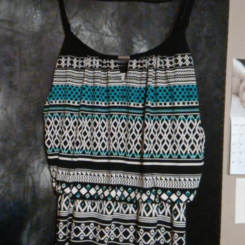 Black and white market dress with silver clasp maxidress
